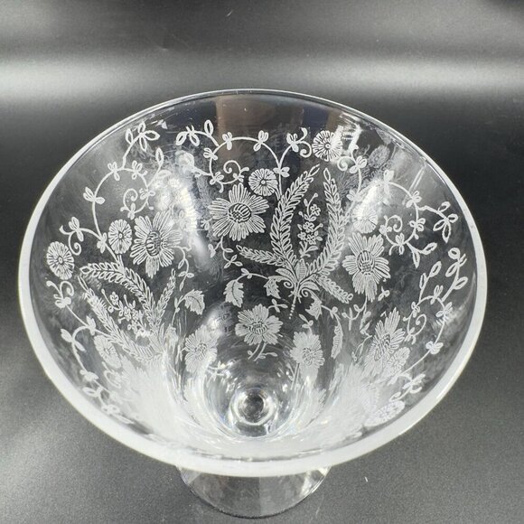 Antique Tiffin Franciscan June Nights Clear Etched Floral Goblet Glasses Set 2 - Picture 4 of 11